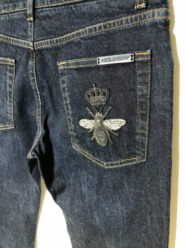 正品dolce&gabbana/杜嘉班纳 17ss重工蜜蜂皇冠刺绣牛仔裤gy07lz