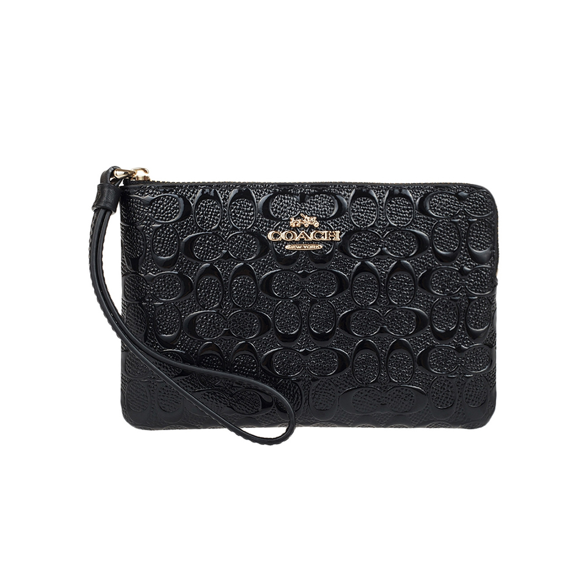 【香港直邮 包邮包税】coach 蔻驰 女士手拿包黑色漆皮短款零钱包 f5